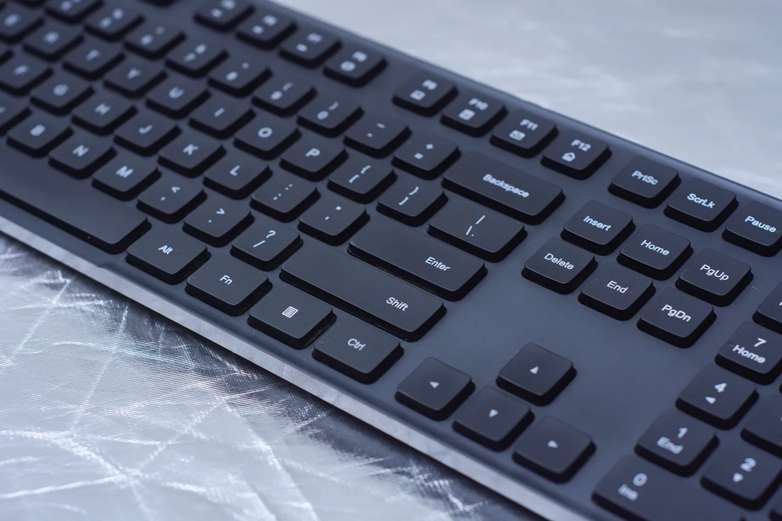 Close-up of a modern desktop keyboard